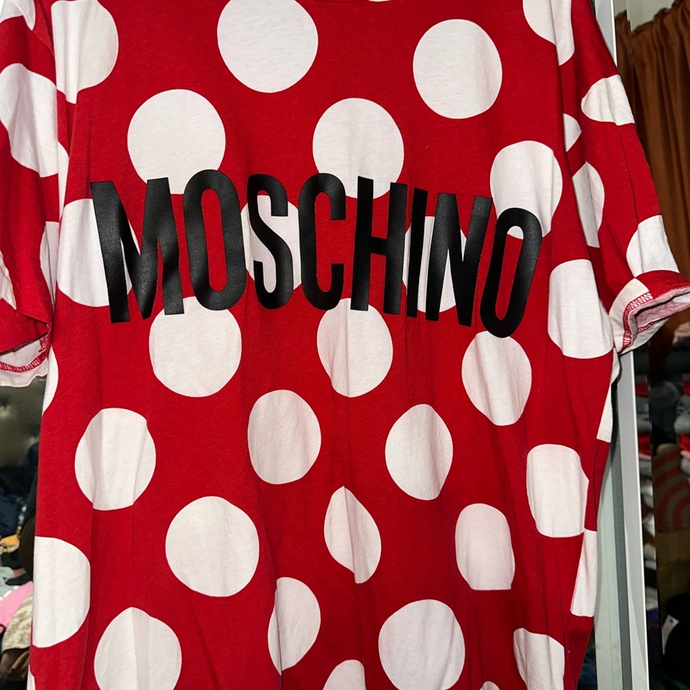 Moschino Red and White Graphic Tee